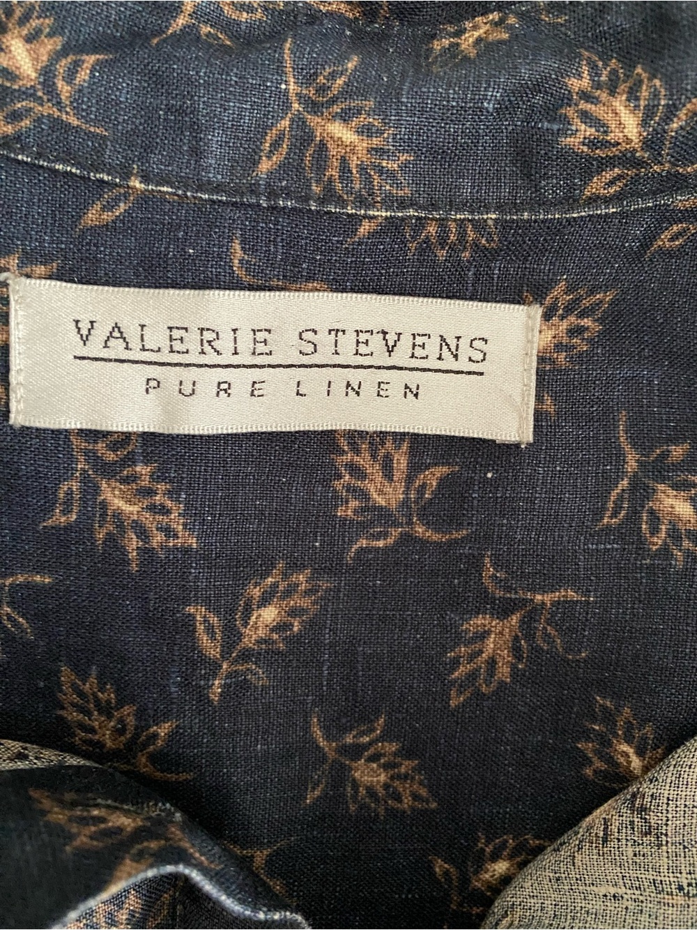 Vintage Valerie Stevens Pure Linen Navy Mini Floral Button Down MIDI Dress - Picture 8 of 9